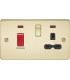 Flat plate 45A DP switch and 13A switched socket with neon - polished brass with black insert