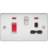 Flat plate 45A DP switch and 13A switched socket with neon - polished chrome with black insert