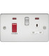 Flat plate 45A DP switch and 13A switched socket with neon - polished chrome with white insert