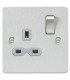 Flat plate 13A 1G DP switched socket - brushed chrome with grey insert