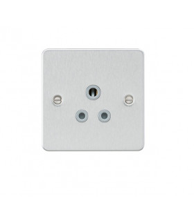 Flat plate 5A unswitched socket - brushed chrome with grey insert