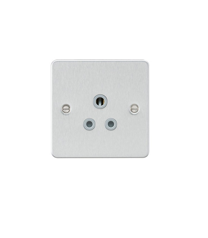 Flat plate 5A unswitched socket - brushed chrome with grey insert