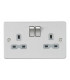 Flat plate 13A 2G DP switched socket - brushed chrome with grey insert