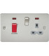 Flat plate 45A DP switch and 13A switched socket with neon - brushed chrome with grey insert