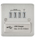 Flat Plate Quad USB charger outlet - Brushed chrome with grey insert