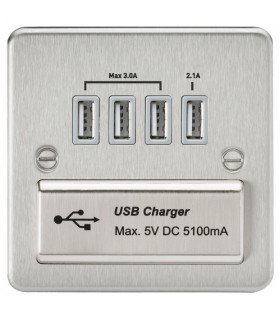 Flat Plate Quad USB charger outlet - Brushed chrome with grey insert