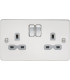 Flat plate 13A 2G DP switched socket - polished chrome with grey insert