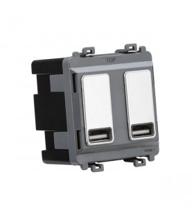 Dual USB charger module (2 x grid positions) 5V 2.4A (shared) - polished chrome