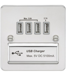 Flat plate Quad USB charger outlet - Polished chrome with grey insert