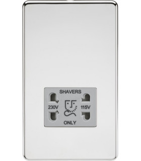 Screwless 115/230V Dual Voltage Shaver Socket - Polished Chrome with Grey Insert