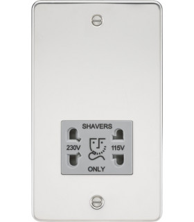 Flat Plate 115/230V dual voltage shaver socket - polished chrome with grey insert