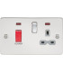 Flat plate 45A DP switch and 13A switched socket with neon - polished chrome with grey insert