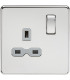 Screwless 13A 1G DP switched socket - polished chrome with grey insert