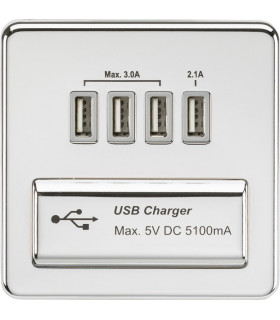 Screwless Quad USB charger Outlet (5.1A) - Polished chrome with grey insert