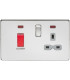 Screwless 45A DP switch and 13A switched socket with neons - polished chrome with grey insert