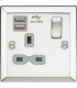 13A 1G Switched Socket Dual USB Charger Slots with Grey Insert - Bevelled Edge Polished Chrome