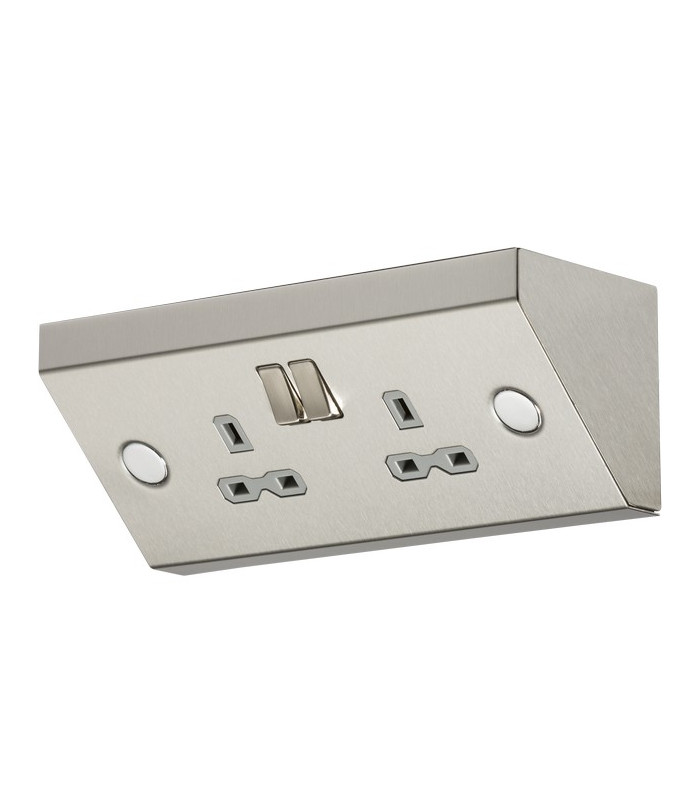 13A 2G Mounting DP Switched Socket - Stainless Steel with grey insert