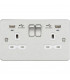 Flat Plate 13A 2G switched socket with USB chargers (2.4A) - Brushed Chrome with white insert