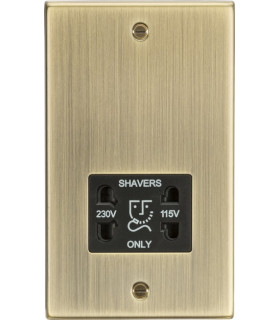 115-230V Dual Voltage Shaver Socket with Black Insert - Square Edge Antique Brass