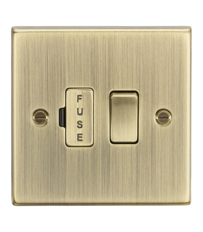 13A Switched Fused Spur Unit - Square Edge Antique Brass