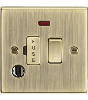 13A Switched Fused Spur Unit with Neon & Flex Outlet - Square Edge Antique Brass