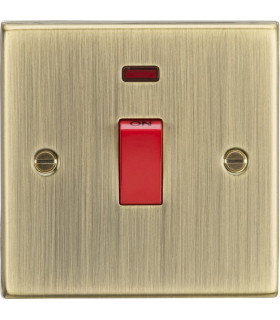 45A DP Switch with Neon (single size) - Square Edge Antique Brass