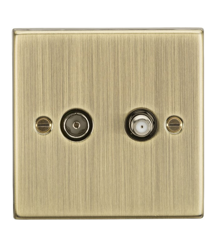 TV & SAT TV Outlet (isolated) - Square Edge Antique Brass