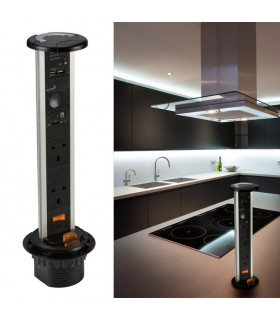 IP54 13A 2G Pop Up Socket with Built-In Bluetooth Speaker and USB Charger (2.4A)