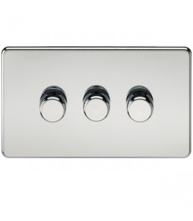 Screwless 3G 2-way 10-200W (5-150W LED) trailing edge dimmer - Polished Chrome