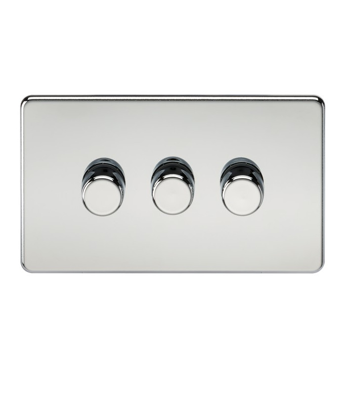 Screwless 3G 2-way 10-200W (5-150W LED) trailing edge dimmer - Polished Chrome