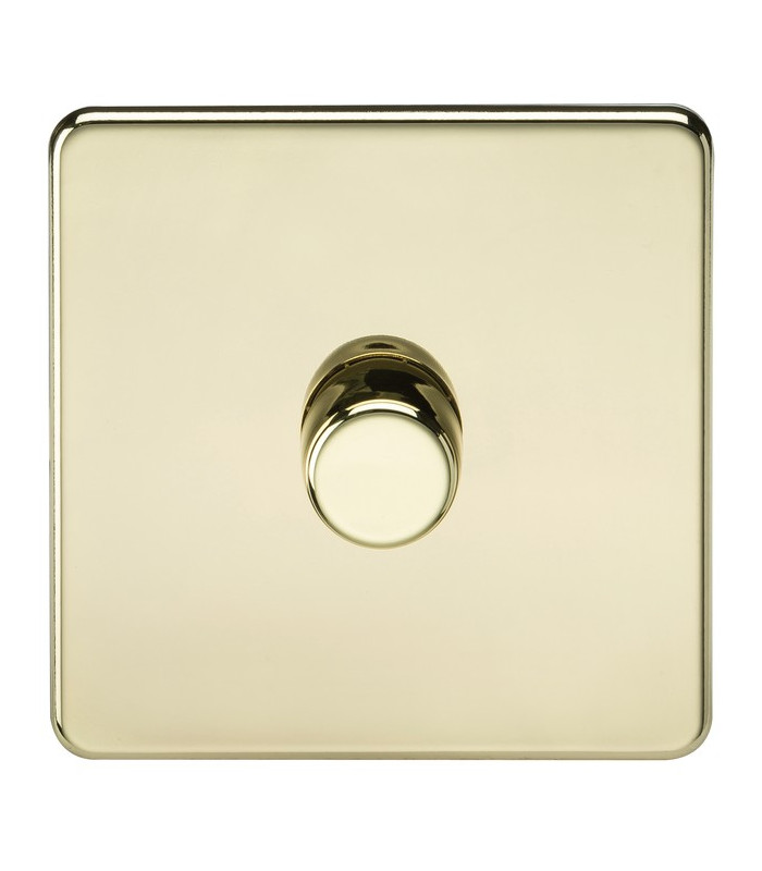 Screwless 1G 2-way 10-200W (5-150W LED) trailing edge dimmer - Polished Brass