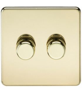 Screwless 2G 2-way 10-200W (5-150W LED) trailing edge dimmer - Polished Brass