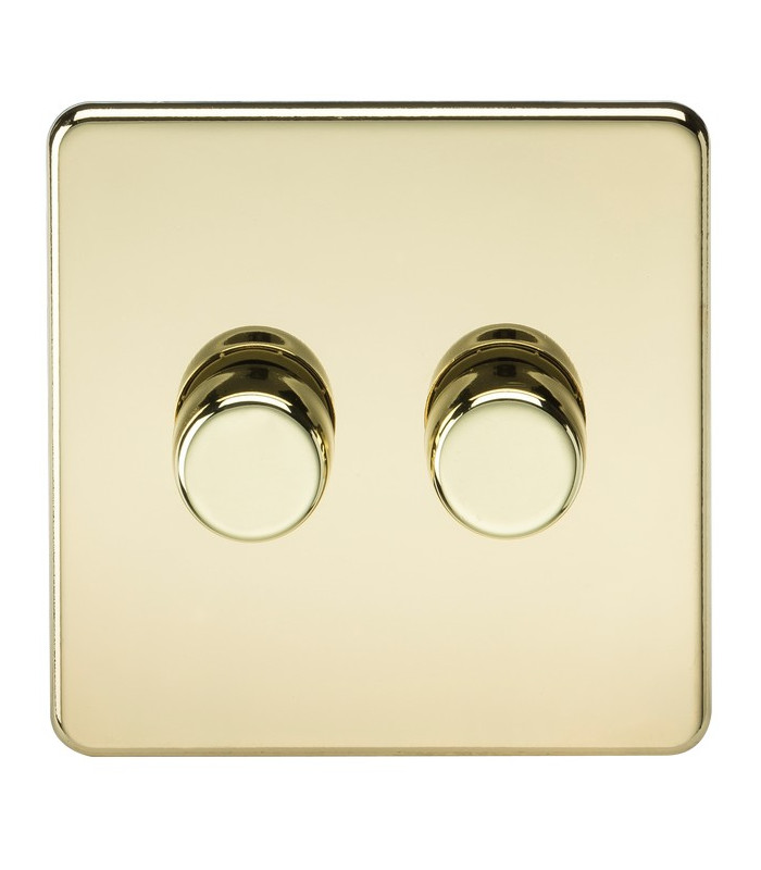 Screwless 2G 2-way 10-200W (5-150W LED) trailing edge dimmer - Polished Brass