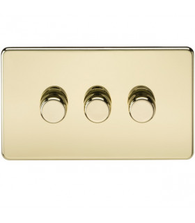 Screwless 3G 2-way 10-200W (5-150W LED) trailing edge dimmer - Polished Brass
