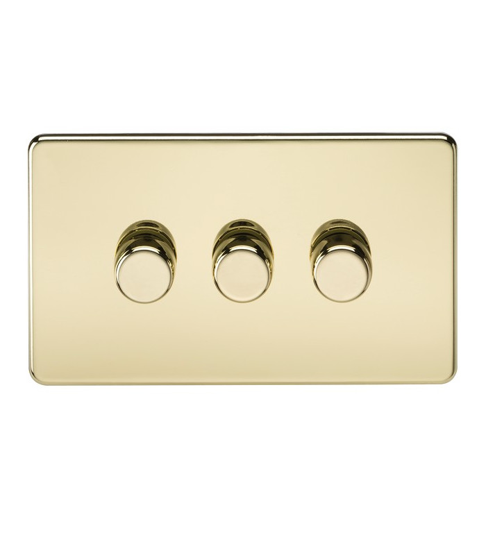 Screwless 3G 2-way 10-200W (5-150W LED) trailing edge dimmer - Polished Brass