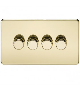 Screwless 4G 2-way 10-200W (5-150W LED) trailing edge dimmer - Polished Brass