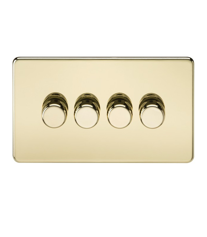Screwless 4G 2-way 10-200W (5-150W LED) trailing edge dimmer - Polished Brass