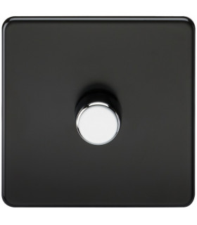 Screwless 1G 2-way 10-200W (5-150W LED) trailing edge dimmer - Matt Black with chrome knob