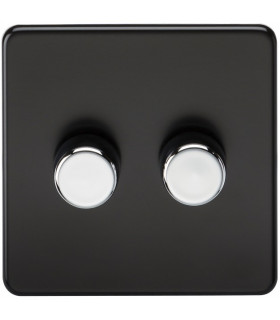 Screwless 2G 2-way 10-200W (5-150W LED) trailing edge dimmer - Matt Black with chrome knobs