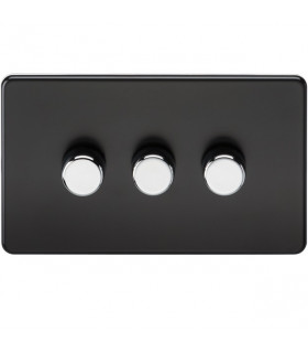 Screwless 3G 2-way 10-200W (5-150W LED) trailing edge dimmer - Matt Black with chrome knobs