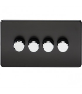 Screwless 4G 2-way 10-200W (5-150W LED) trailing edge dimmer - Matt Black with chrome knobs