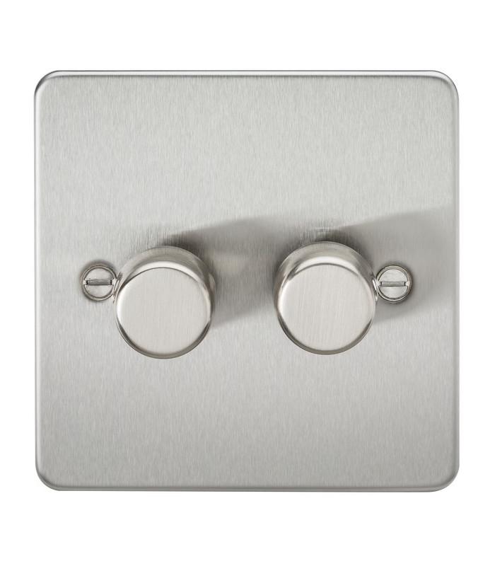 Flat Plate 2G 2 way 10-200W (5-150W LED) trailing edge dimmer - Brushed Chrome