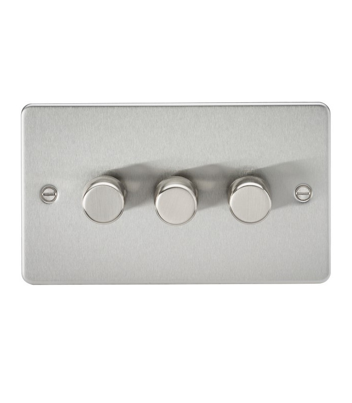 Flat Plate 3G 2 way 10-200W (5-150W LED) trailing edge dimmer - Brushed Chrome