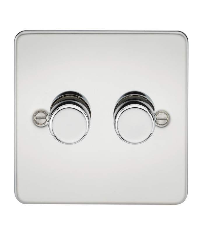 Flat Plate 2G 2 way 10-200W (5-150W LED) trailing edge dimmer -Polished Chrome