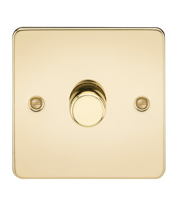 Flat Plate 1G 2 way 10-200W (5-150W LED) trailing edge dimmer - Polished Brass