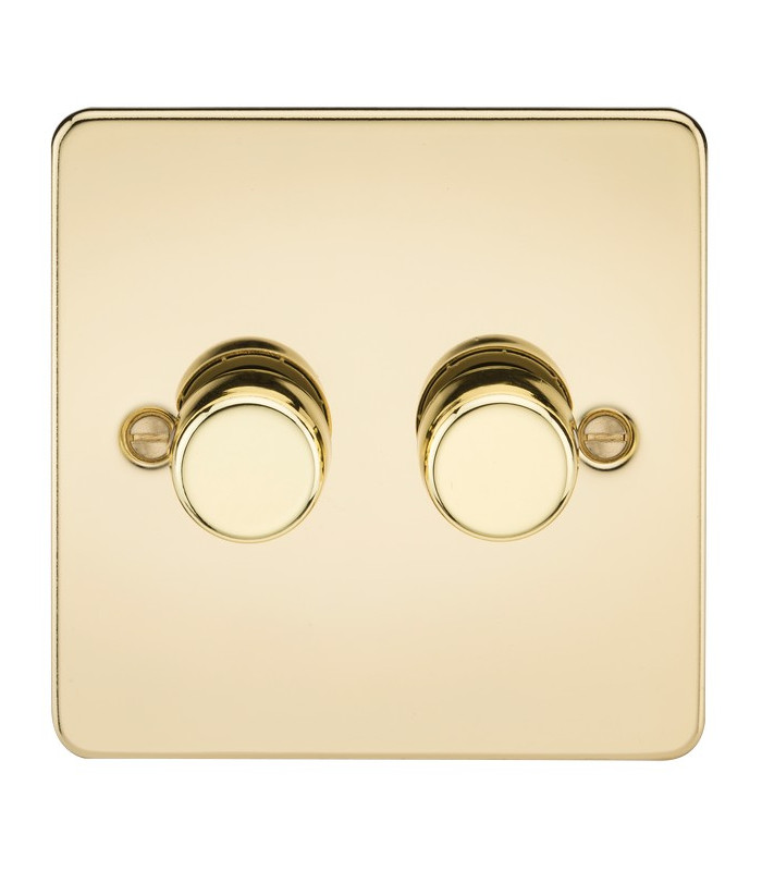 Flat Plate 2G 2 way 10-200W (5-150W LED) trailing edge dimmer - Polished Brass