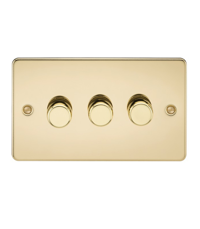 Flat Plate 3G 2 way 10-200W (5-150W LED) trailing edge dimmer - Polished Brass