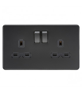 Screwless 13A 2G DP switched socket - matt black with black insert