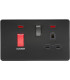 Screwless 45A DP switch and 13A switched socket with neons - matt black with black insert