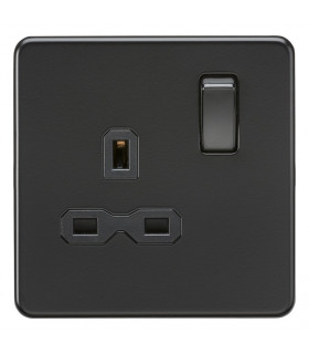 Screwless 13A 1G DP switched socket - Matt black with black insert